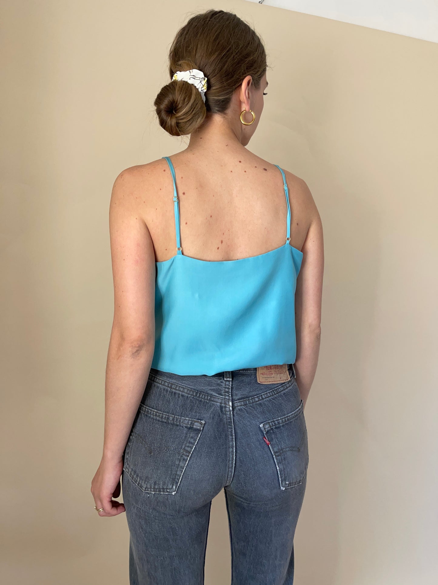 Turquoise pure silk tank top