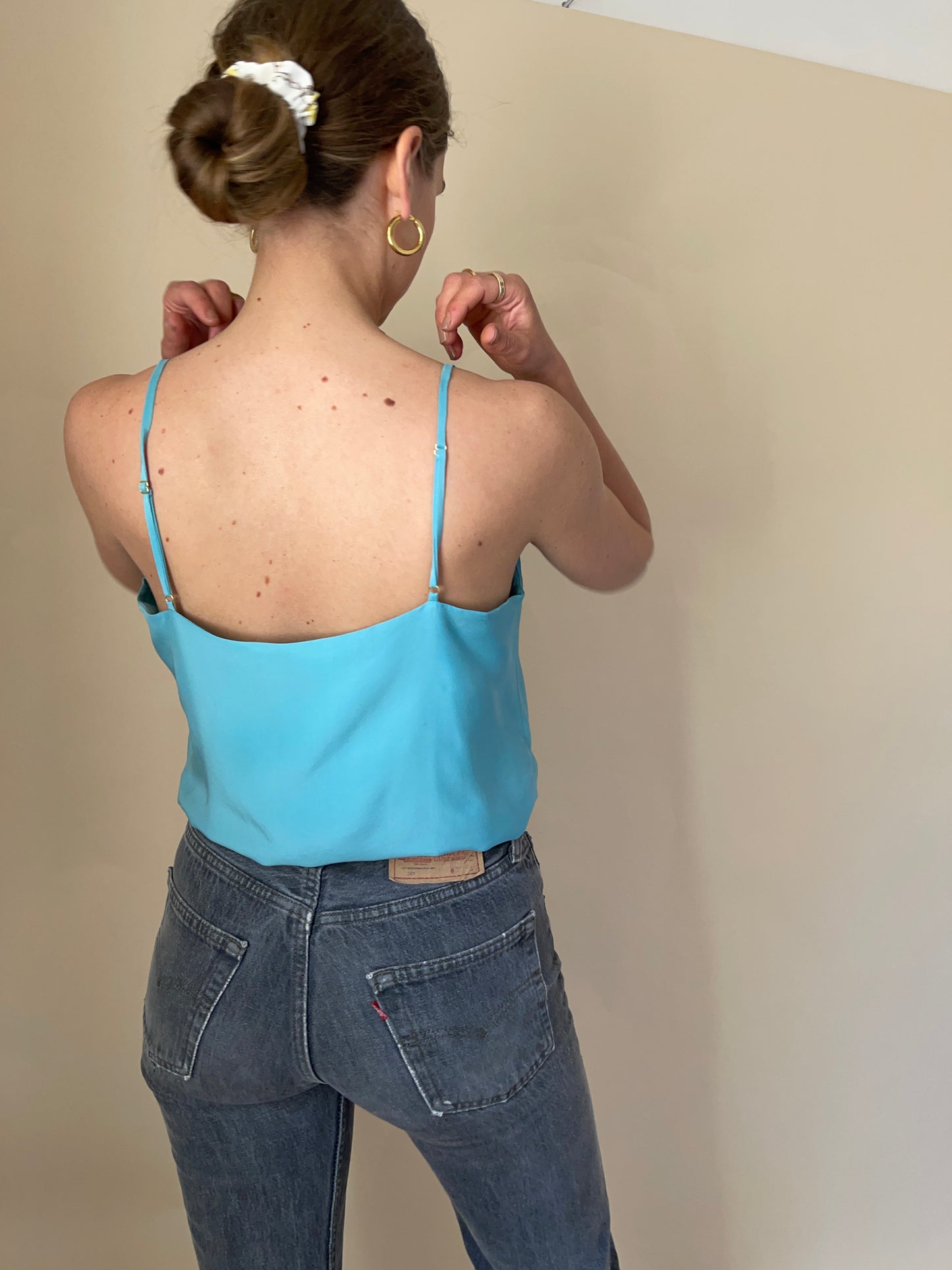 Turquoise pure silk tank top