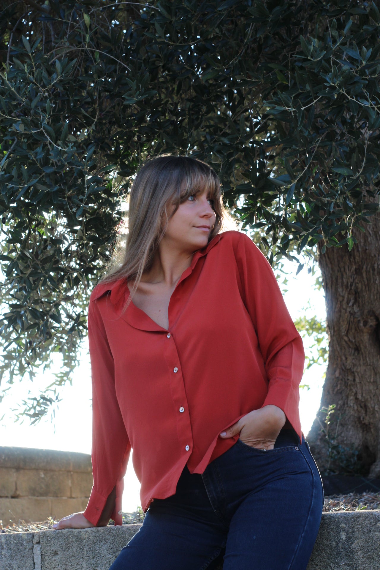 Camicia Clara Pura Seta Mattone