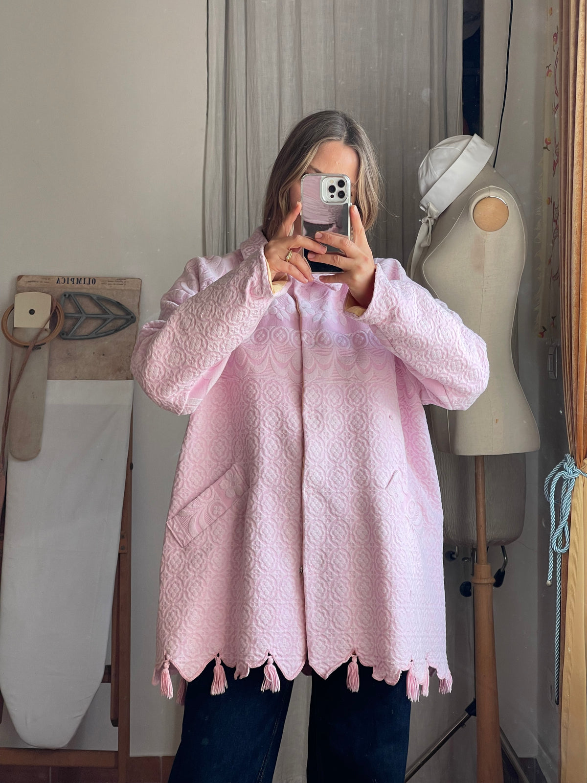 Barn jacket jacquard cotone