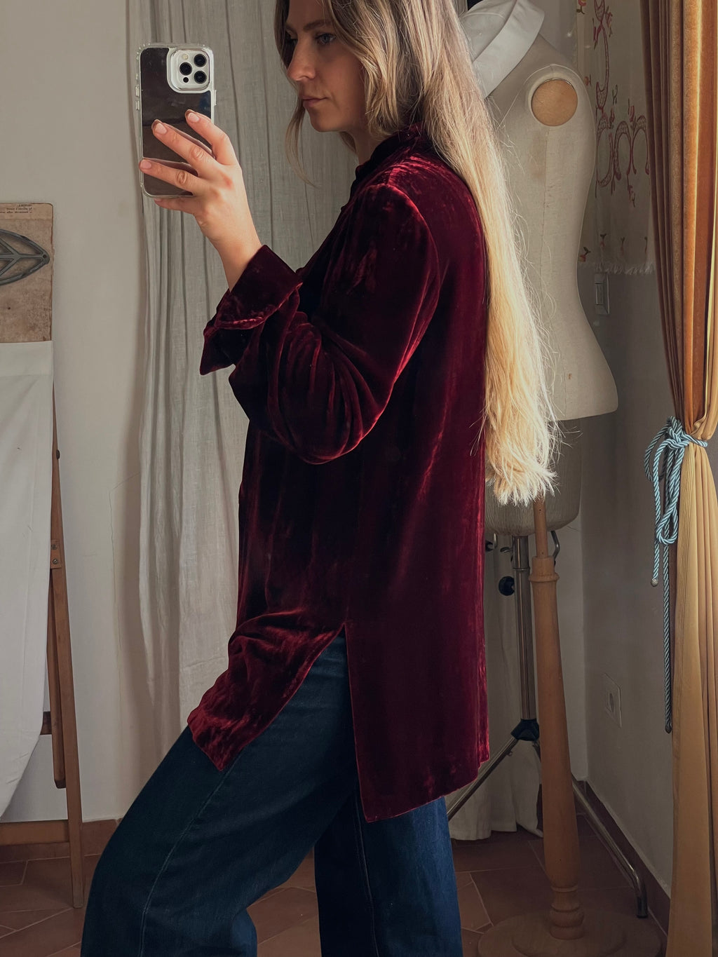 Mandarin jacket velluto di seta