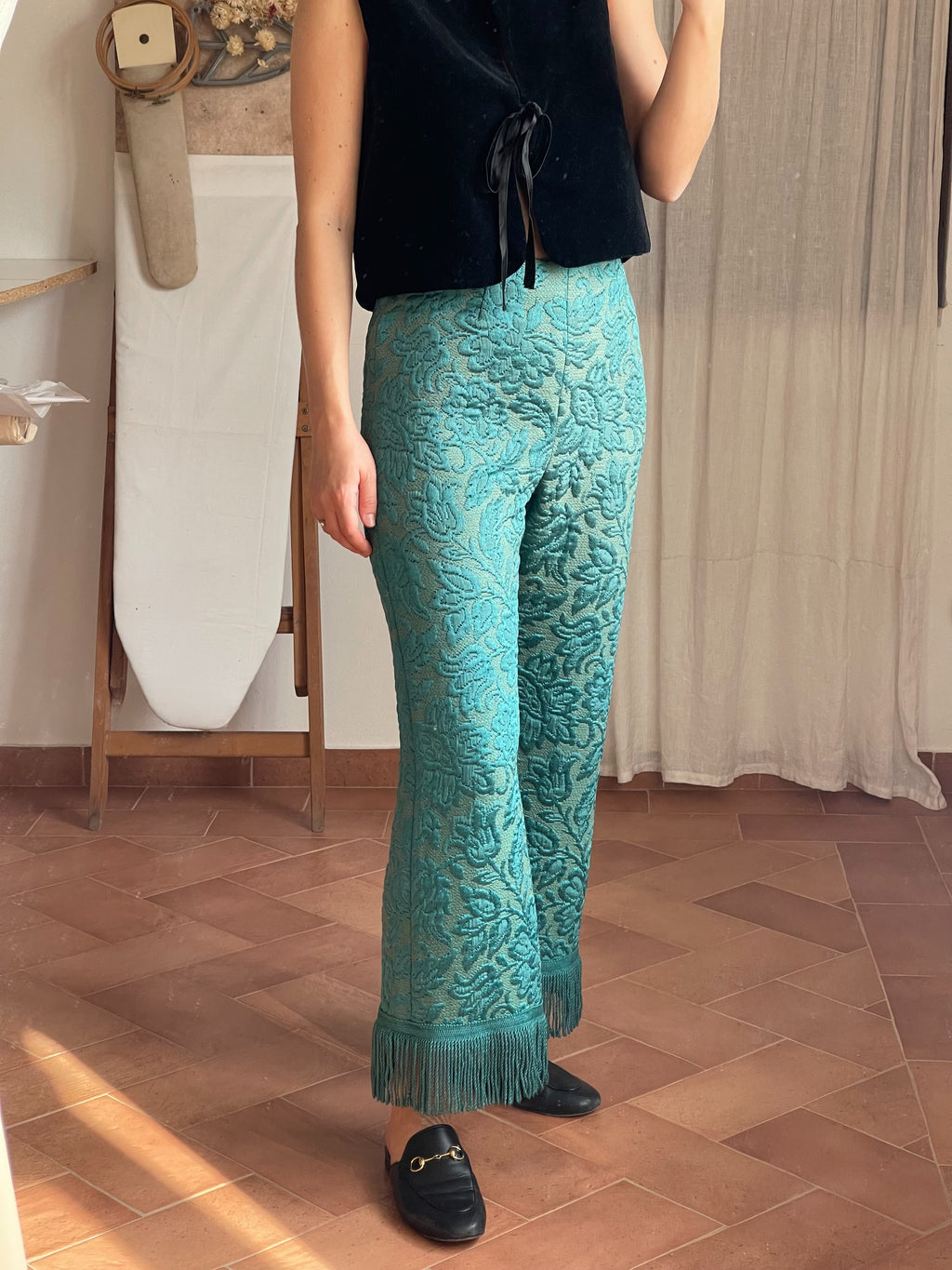 Pantalone jacquard con frange