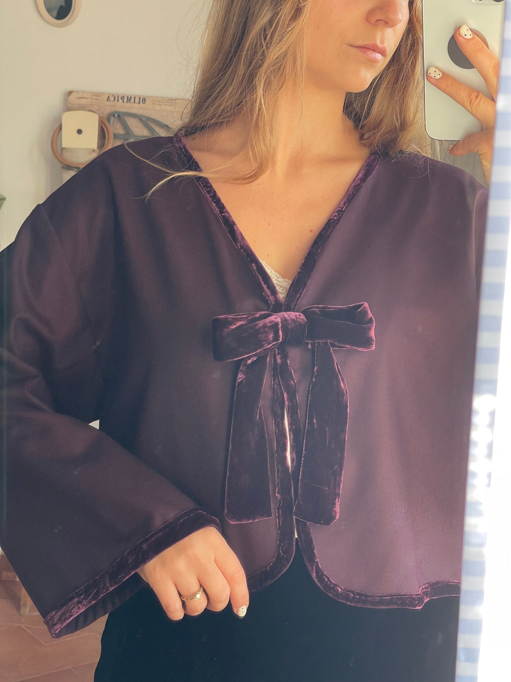 Pure wool V-neck bow cardigan 