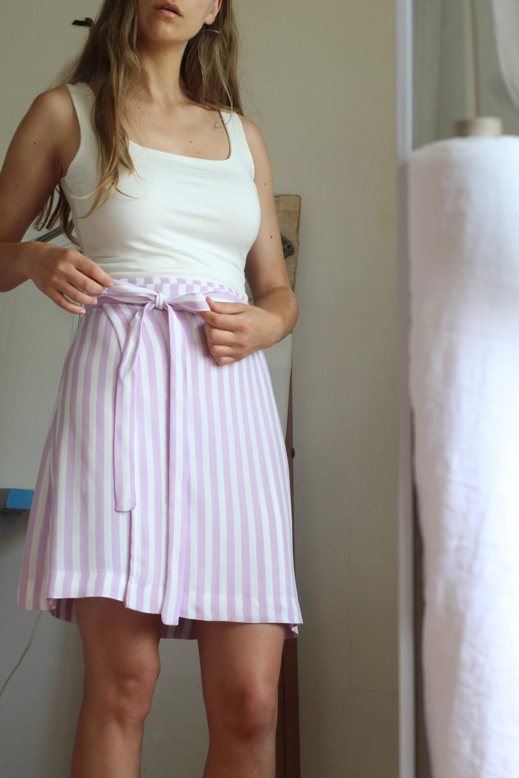 Mini viscose striped islands skirt