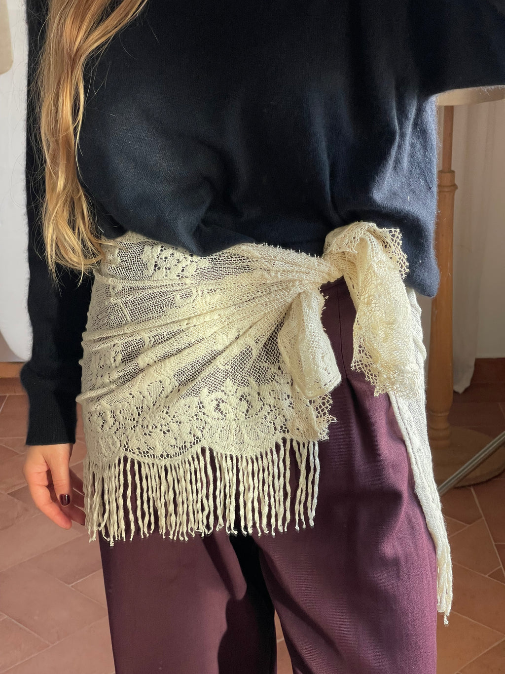 Minigonna pizzo con frange vintage