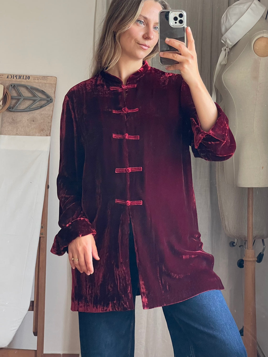 Mandarin jacket velluto di seta