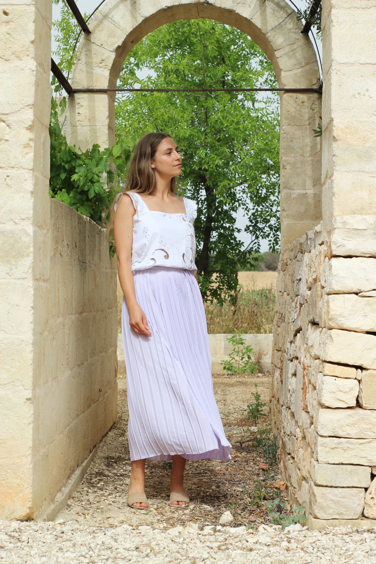Long lilac pleated skirt