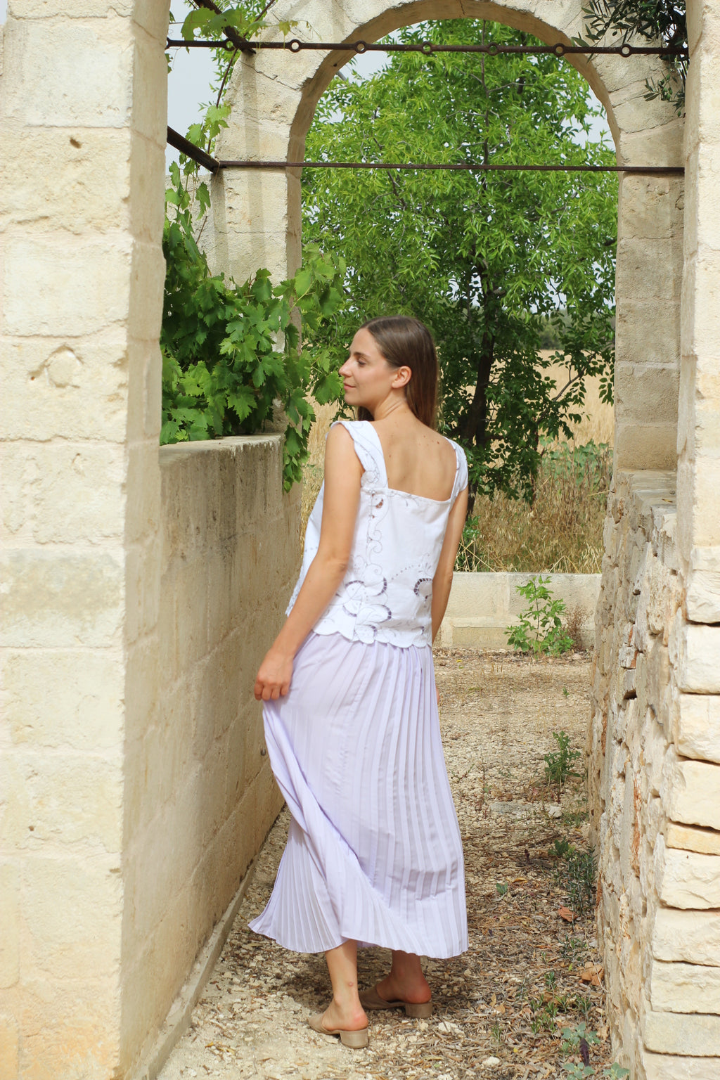 Long lilac pleated skirt