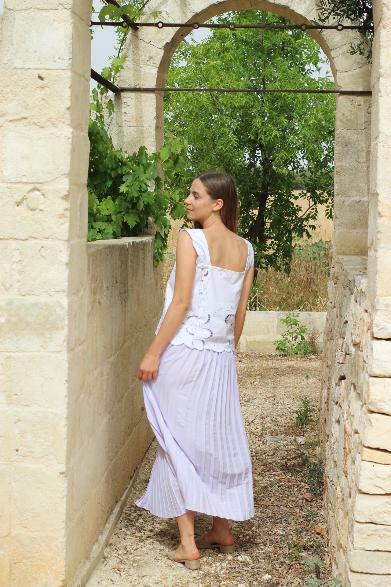 Long lilac pleated skirt
