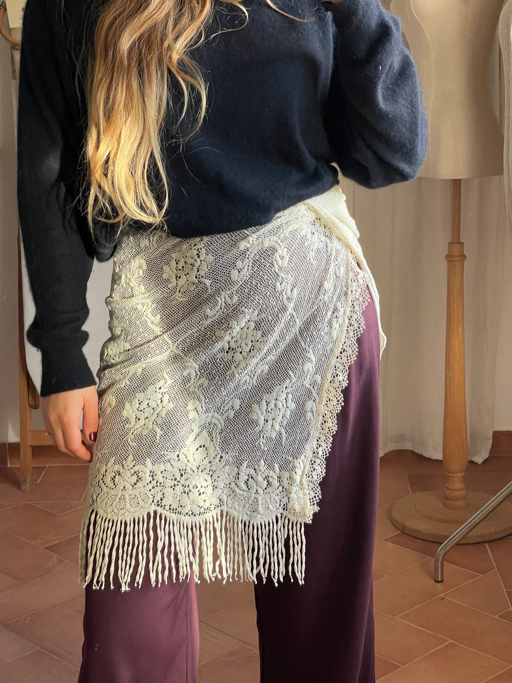 Minigonna pizzo con frange vintage