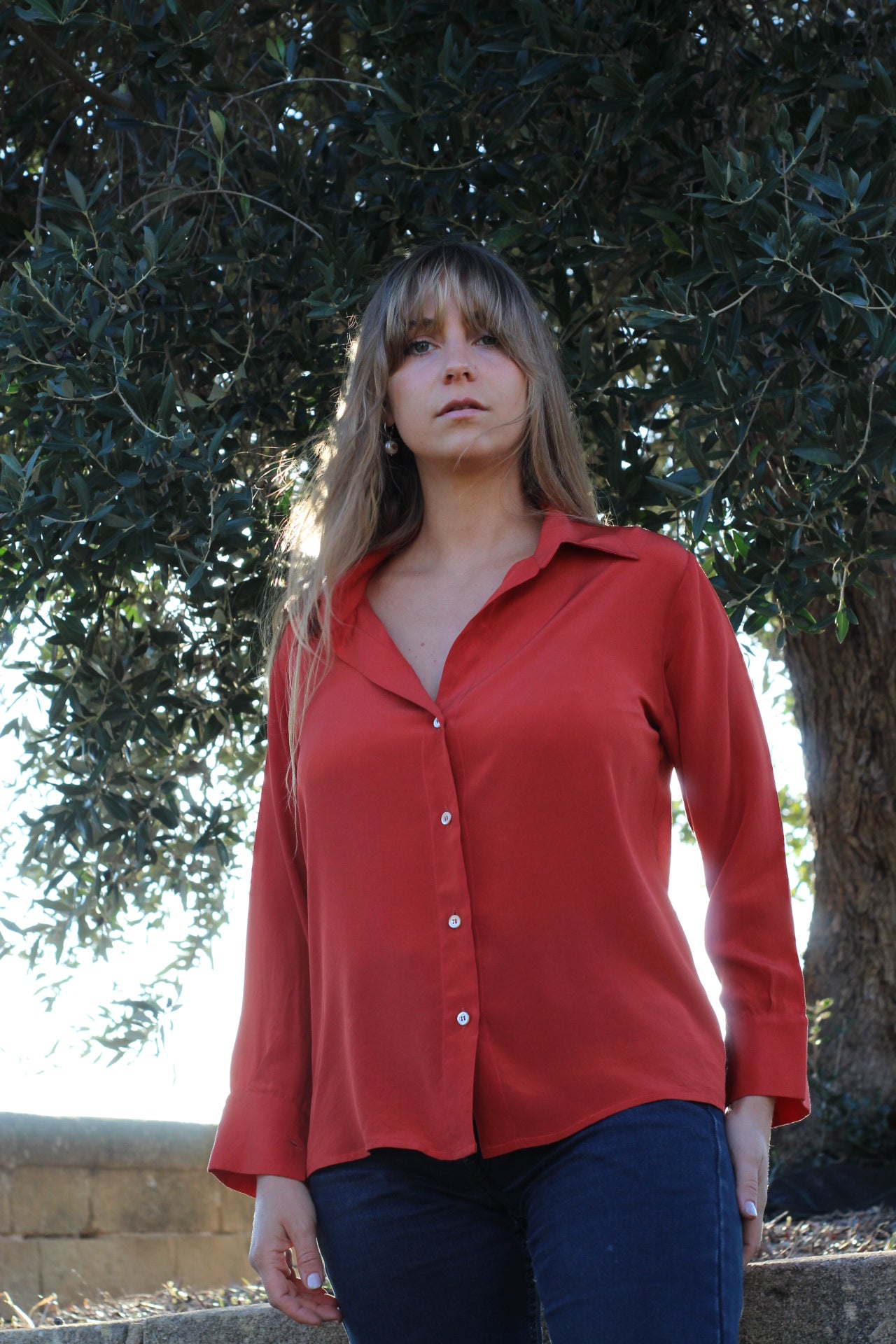 Camicia Clara Pura Seta Mattone