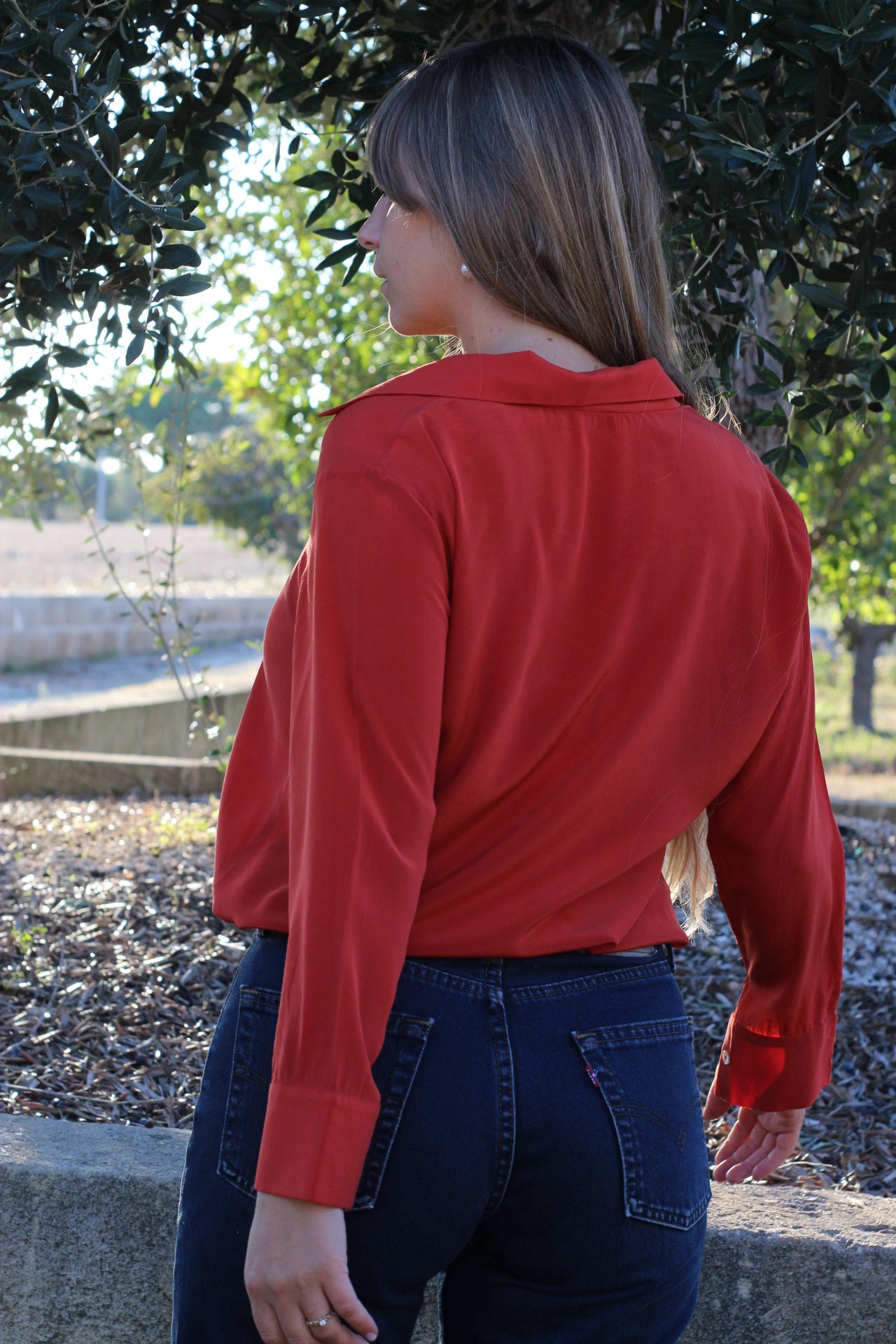 Camicia Clara Pura Seta Mattone