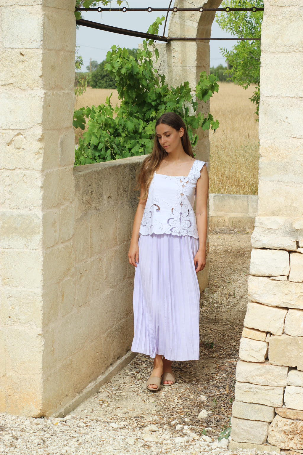Long lilac pleated skirt