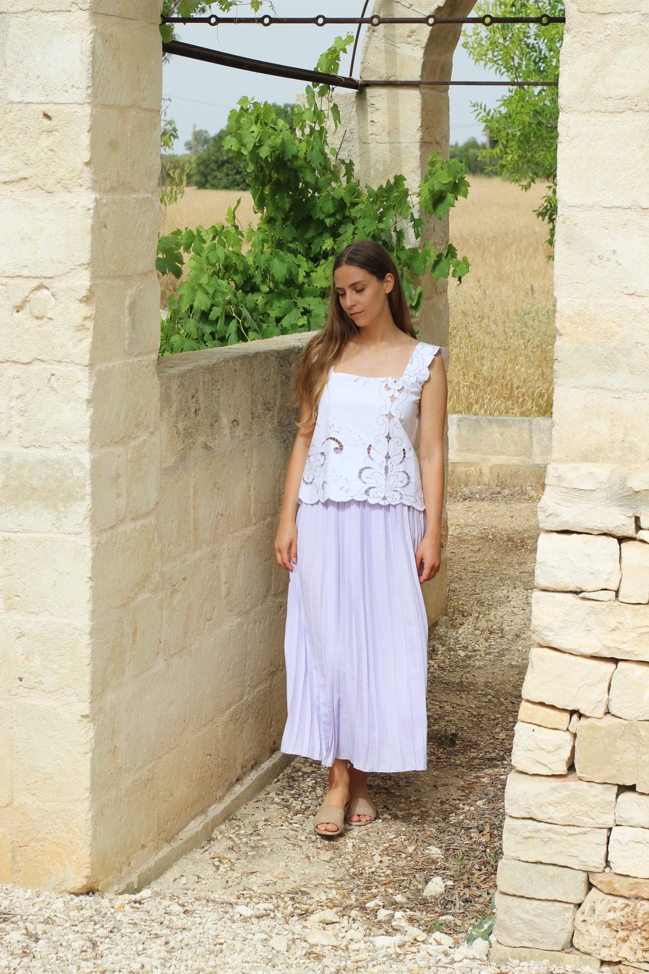 Long lilac pleated skirt