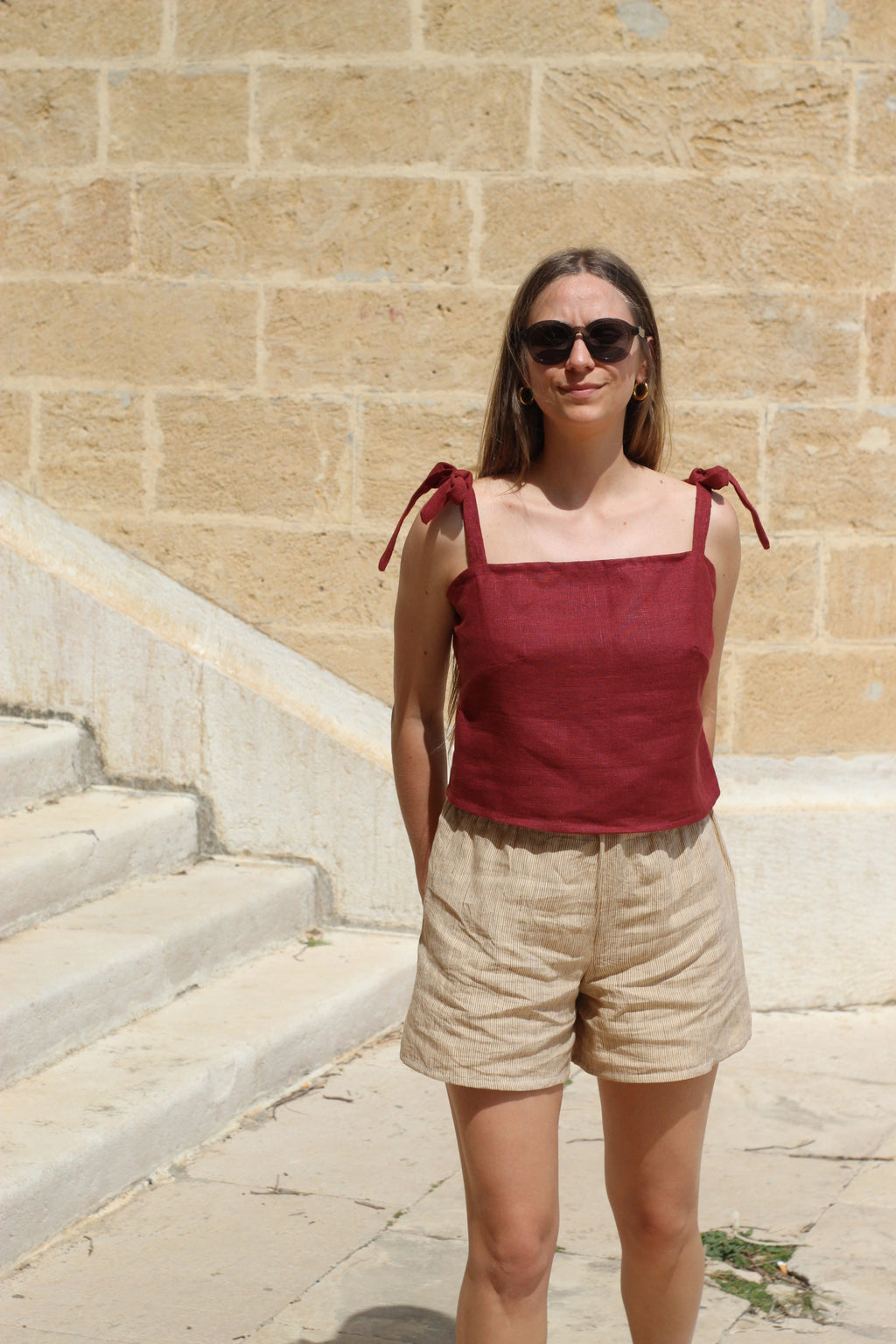 Pantaloncino Olivia lino righe
