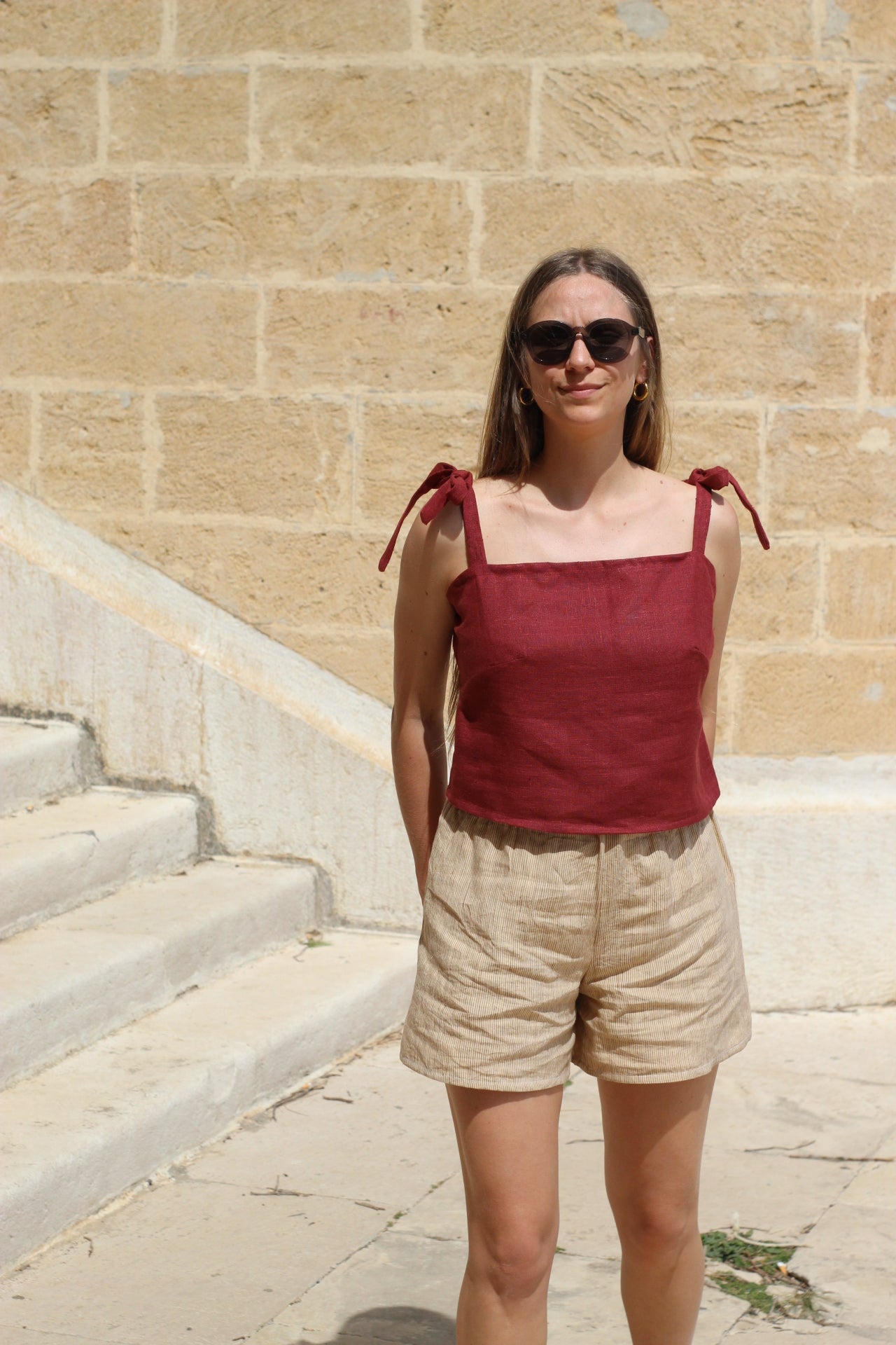 Pantaloncino Olivia lino righe