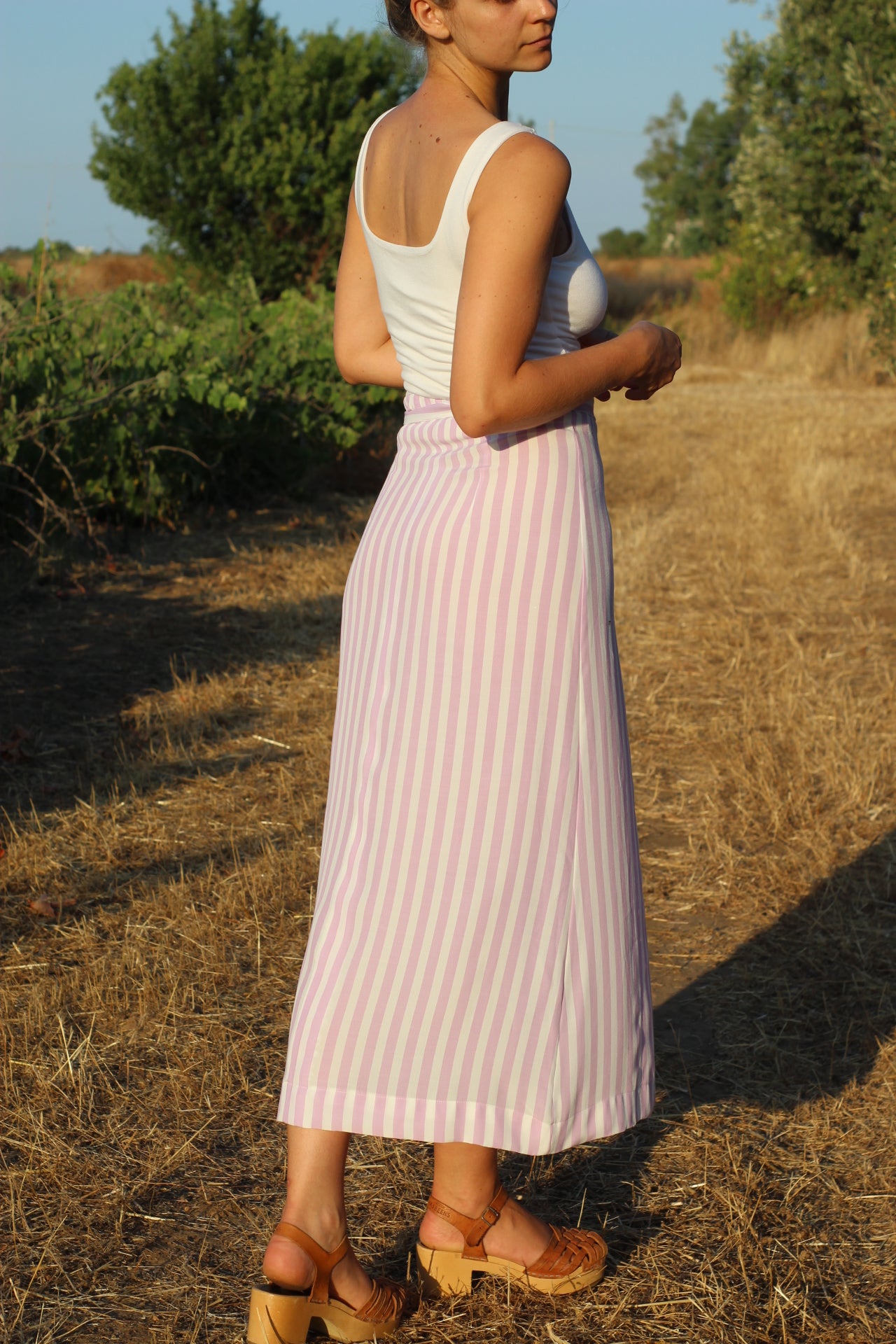 Isole striped midi viscose skirt