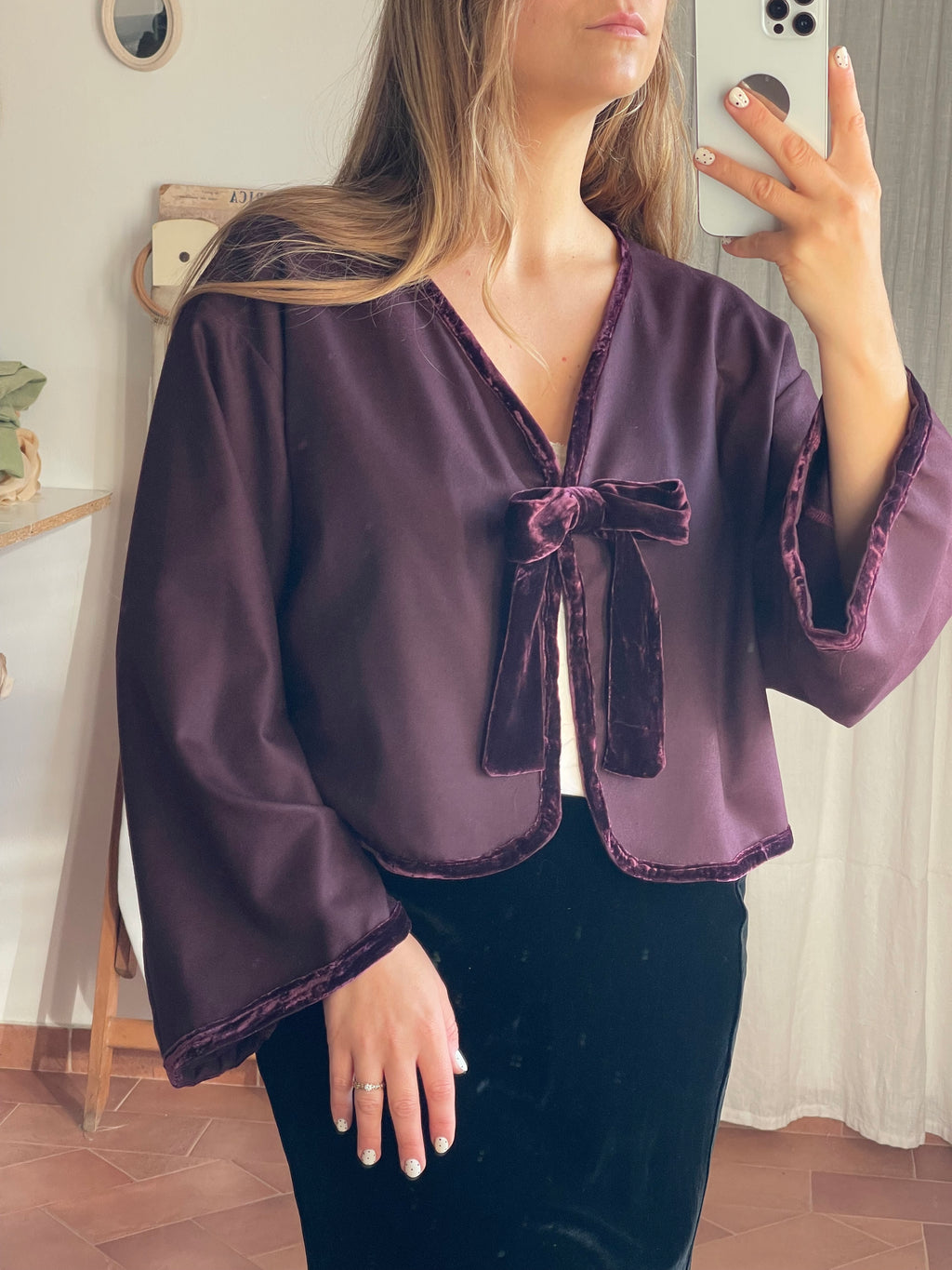 Pure wool V-neck bow cardigan 