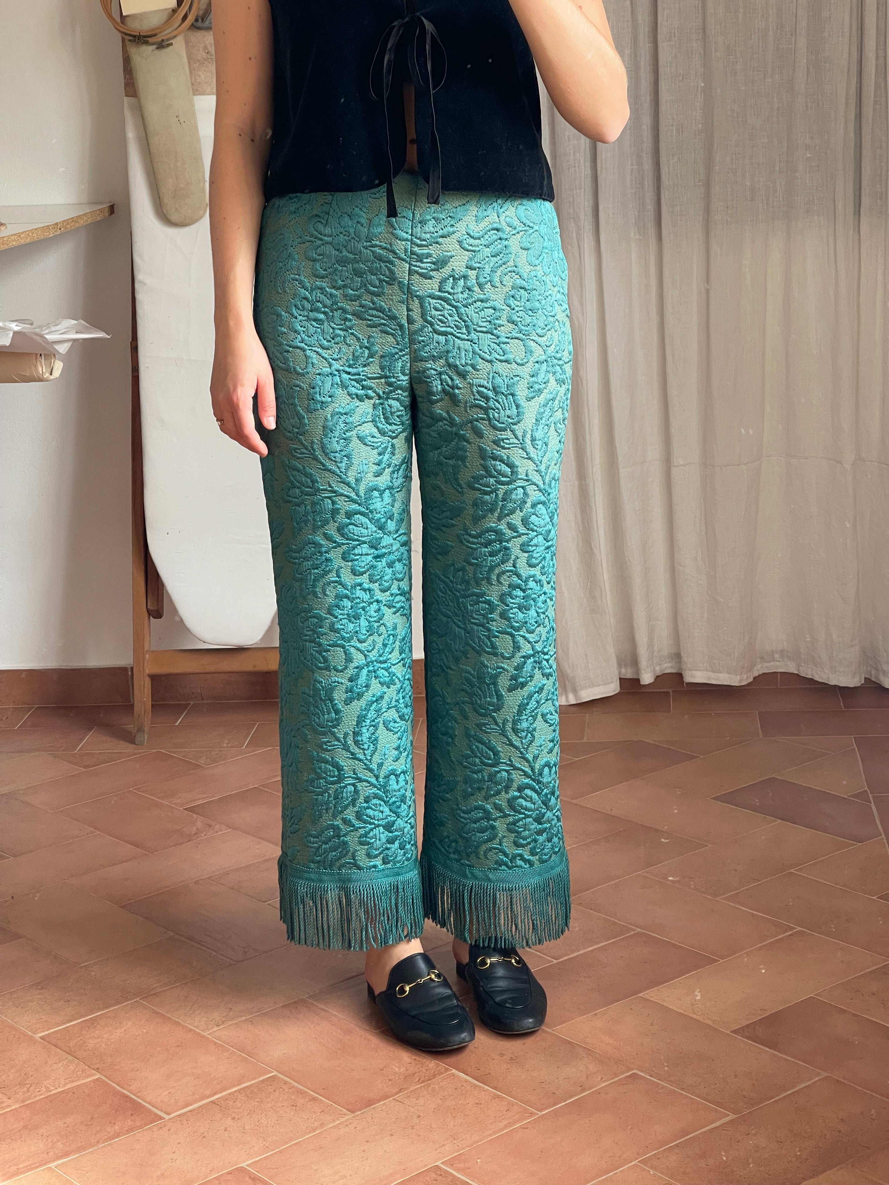 Pantalone jacquard con frange