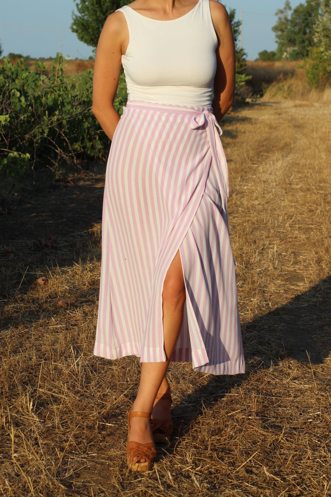 Isole striped midi viscose skirt