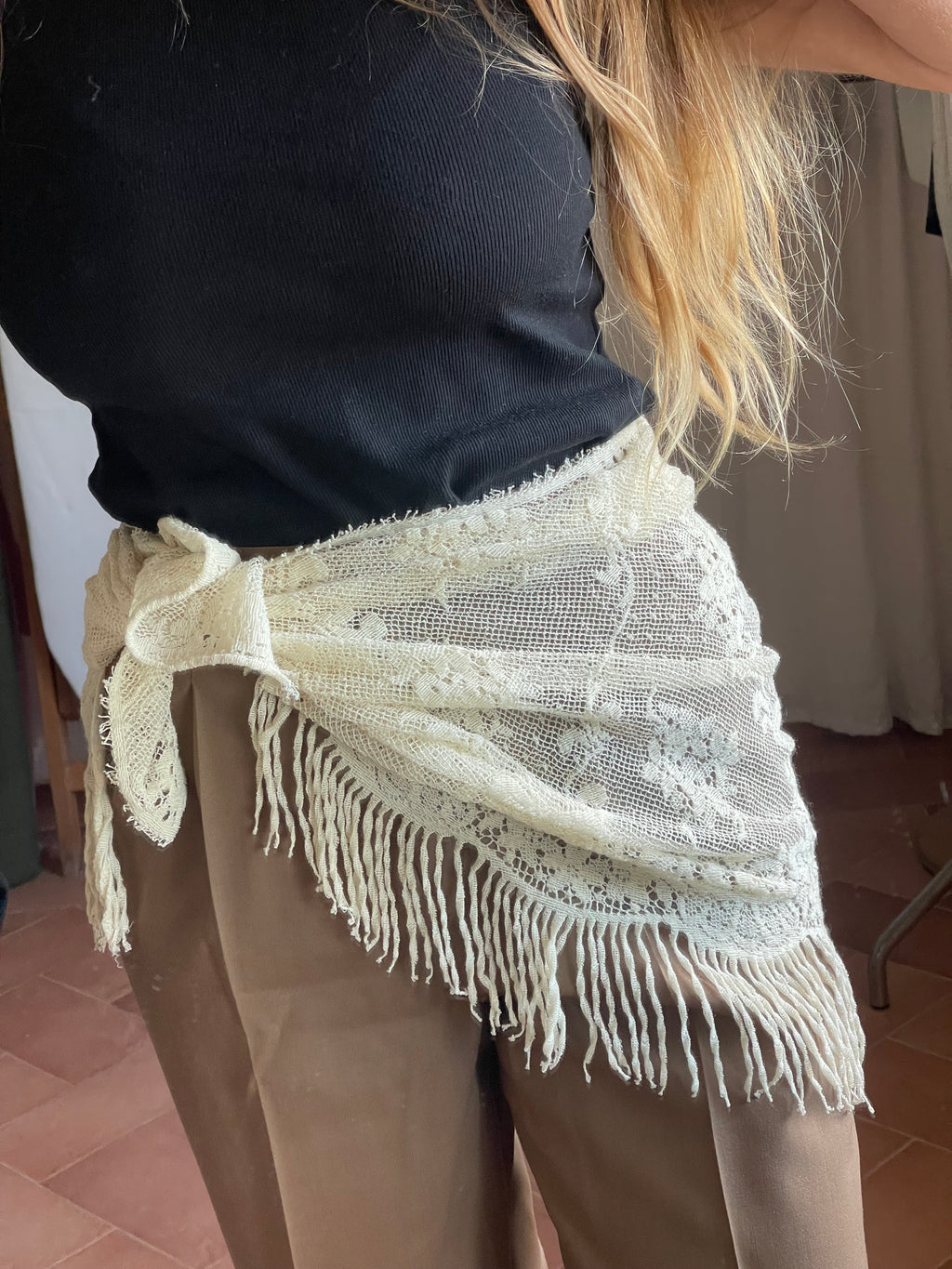 Minigonna pizzo con frange vintage