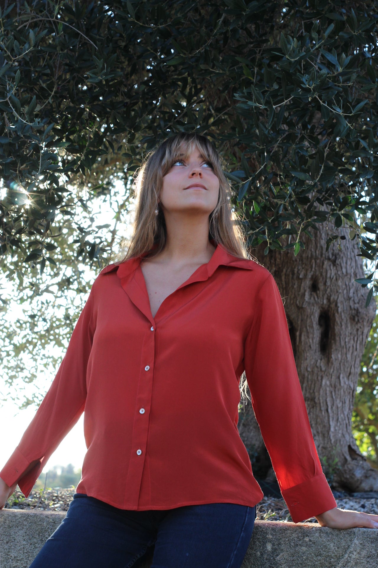 Camicia Clara Pura Seta Mattone