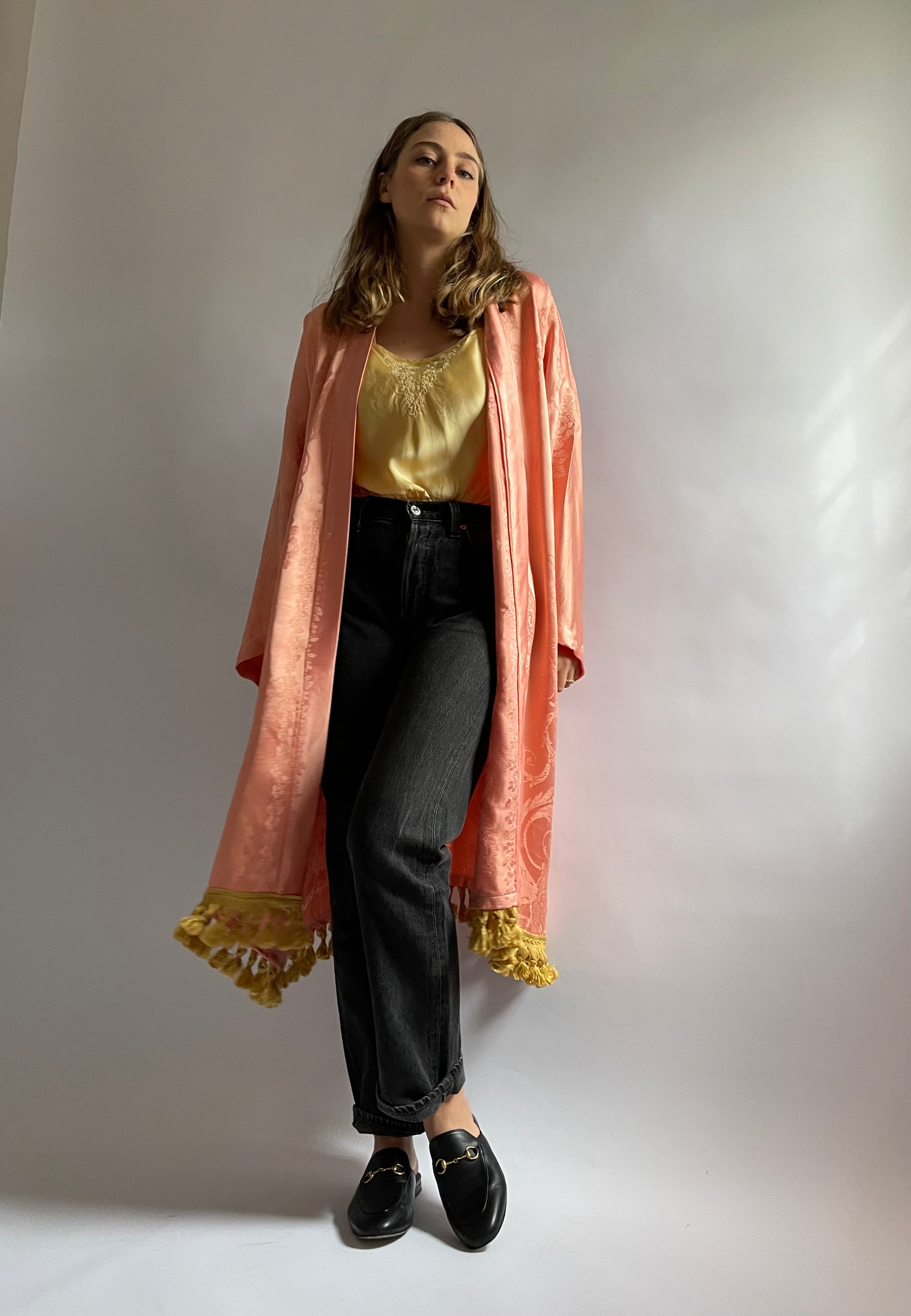 Kimono color pesca con frange