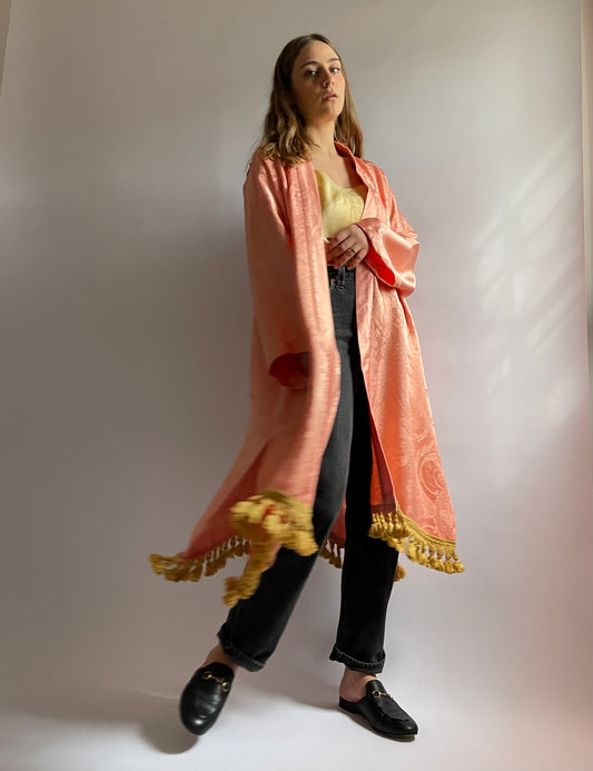 Kimono color pesca con frange