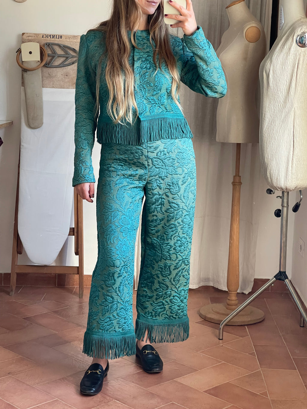 Pantalone jacquard con frange