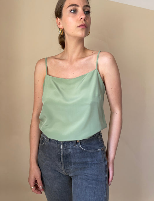 Matcha green pure silk tank top