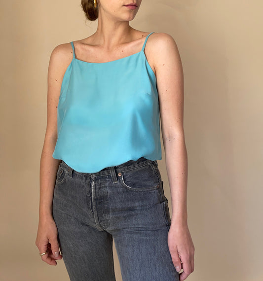 Turquoise pure silk tank top