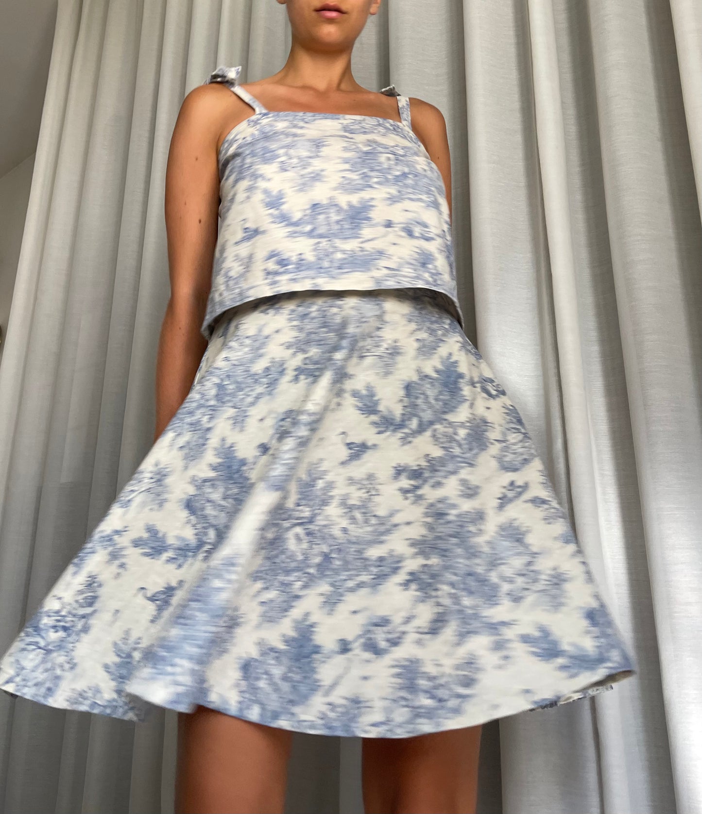 Blue toile de jouy miniskirt