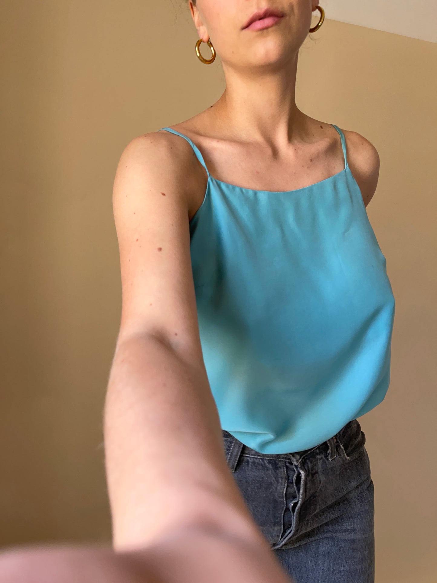 Turquoise pure silk tank top