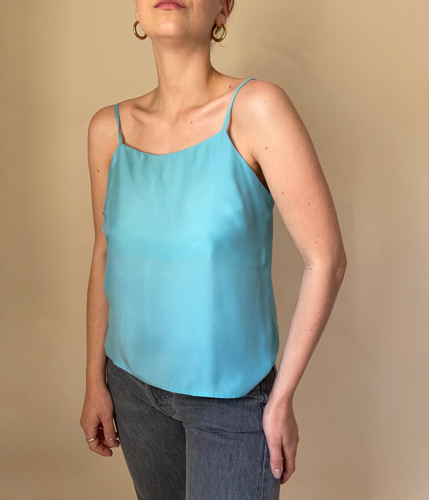 Turquoise pure silk tank top