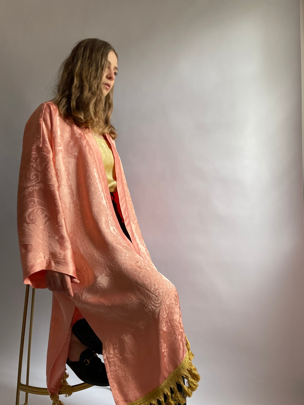 Kimono color pesca con frange