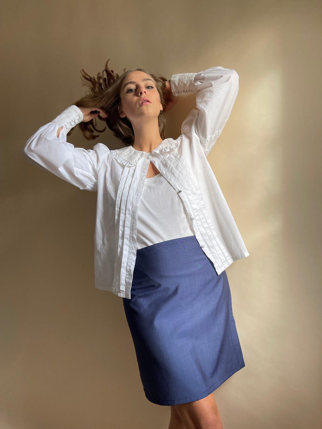 Minigonna Edie blu fresco lana