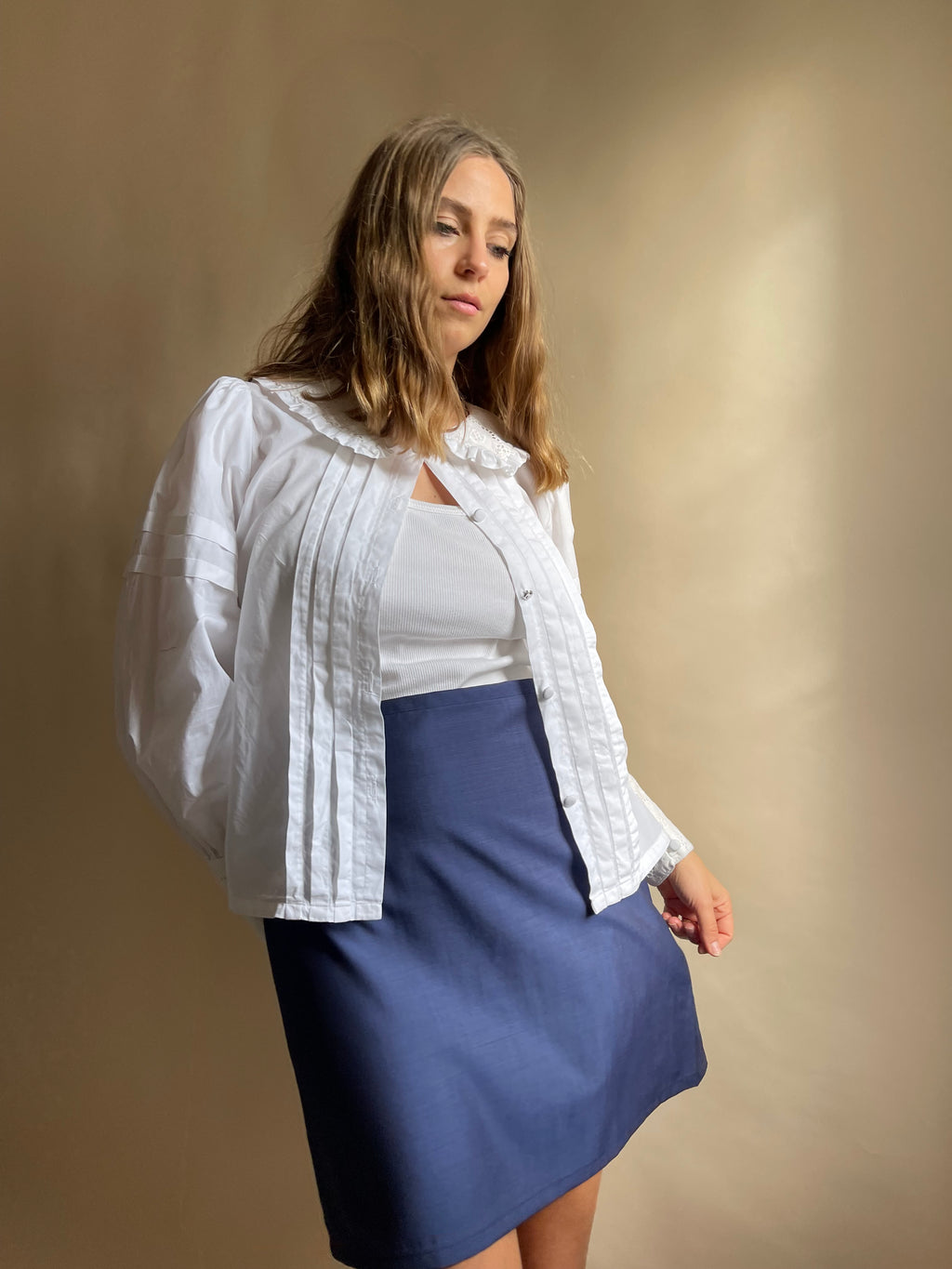 Minigonna Edie blu fresco lana